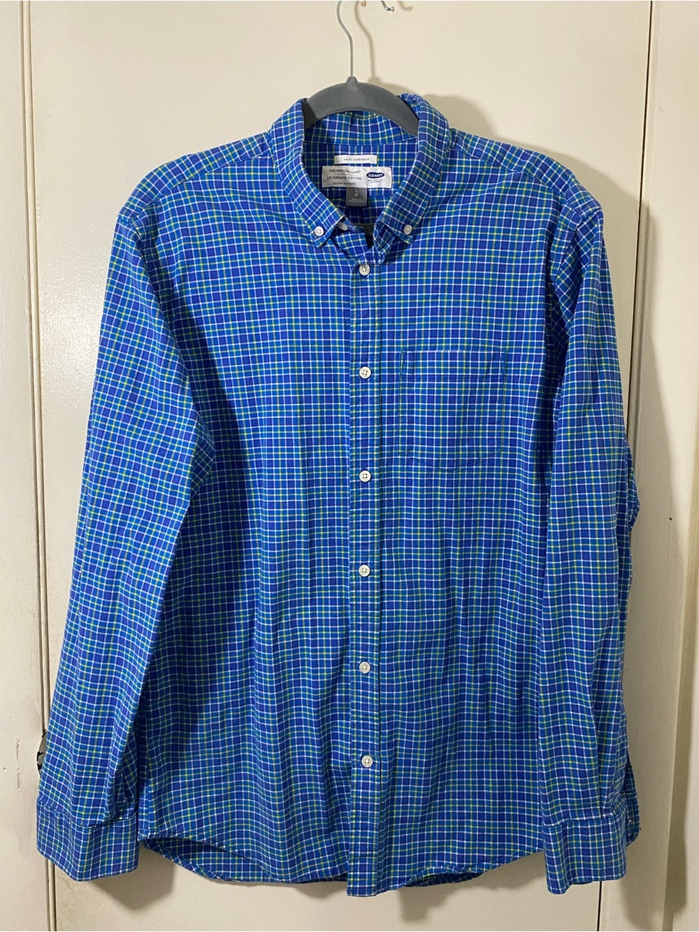 Old Navy Blue and Green Plaid Button-Down Shirt
